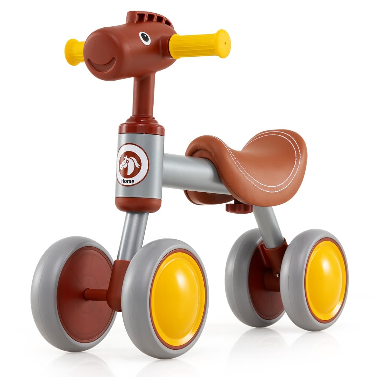 CostwayDraisienne à 4 Roues Sans Pédales Vélo D'équilibre pour Enfants de 18 à 36 Mois Marron