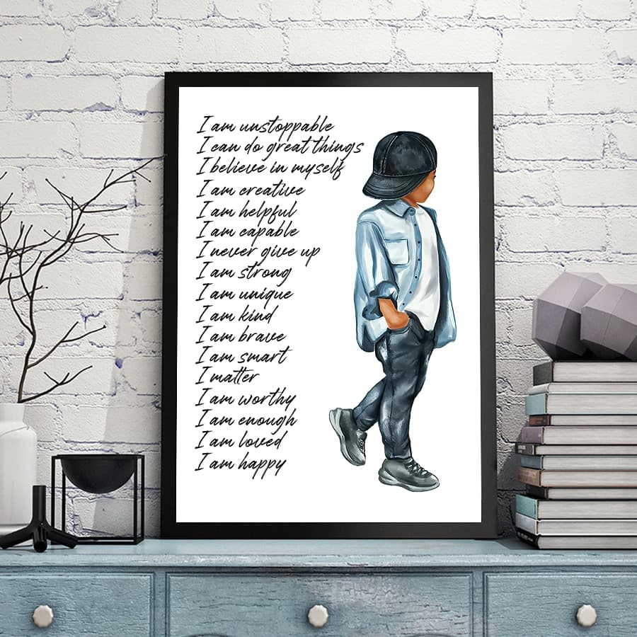 1 Pièce Toile Imprimée Sans Cadre, Citation Inspirante Art Mural Mots Encourageants Pour Les Garçons, Décoration De Chambre De Garçon, Croyances
