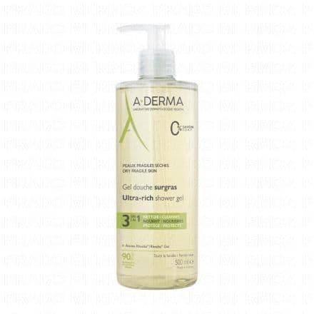 A-DERMA Les indispensables - Gel douche surgras flacon pompe 500ml